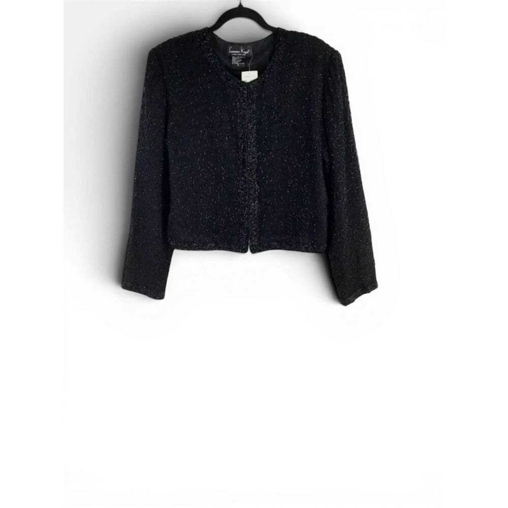 Vintage Laurence Kazar Beaded Silk Jacket Size XL Black Glam Evening Formal NWT